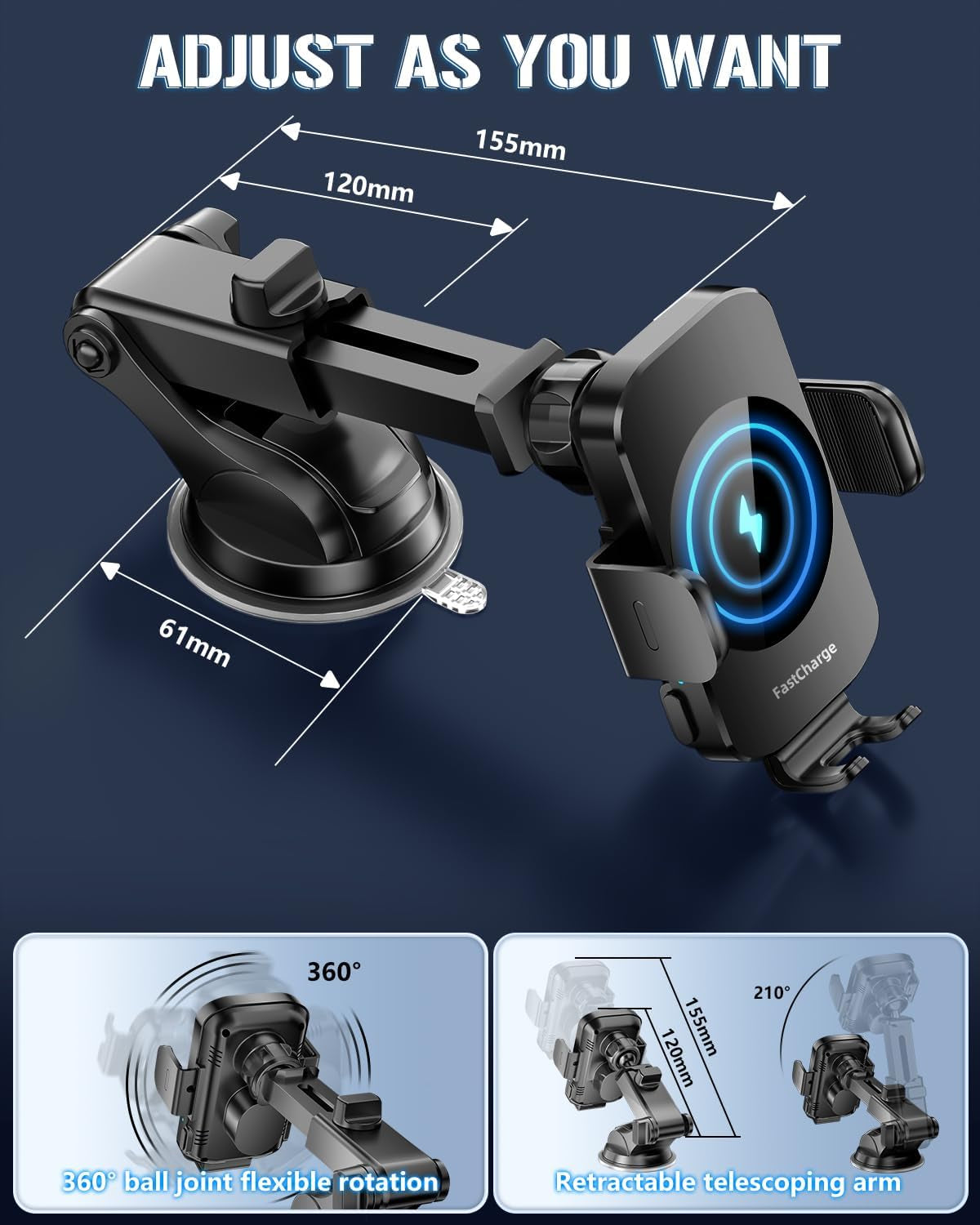 Wireless Car Charger Mount — 15W Fast Charging, Auto-Clamping
