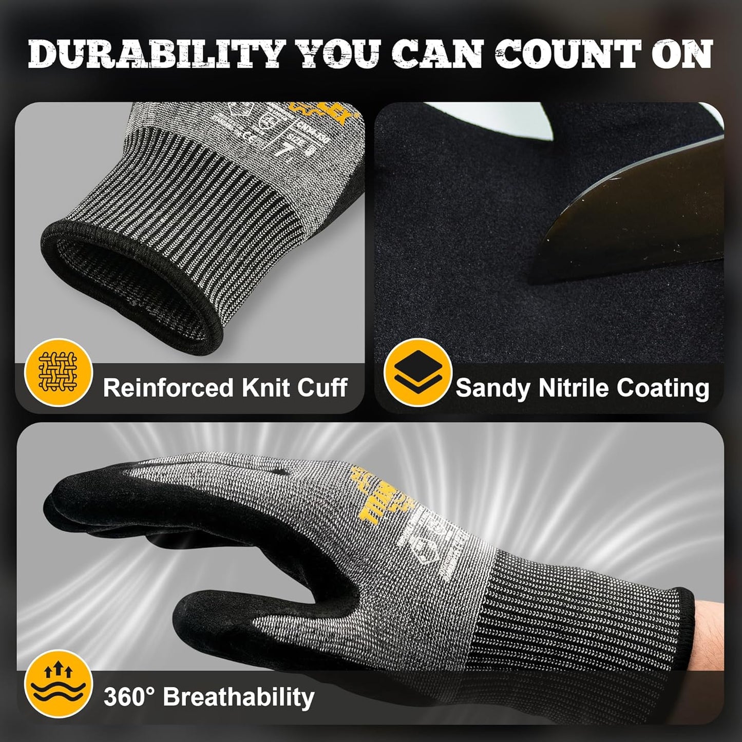 ANSI A5 Cut-Resistant Work Gloves — Sandy Nitrile Grip