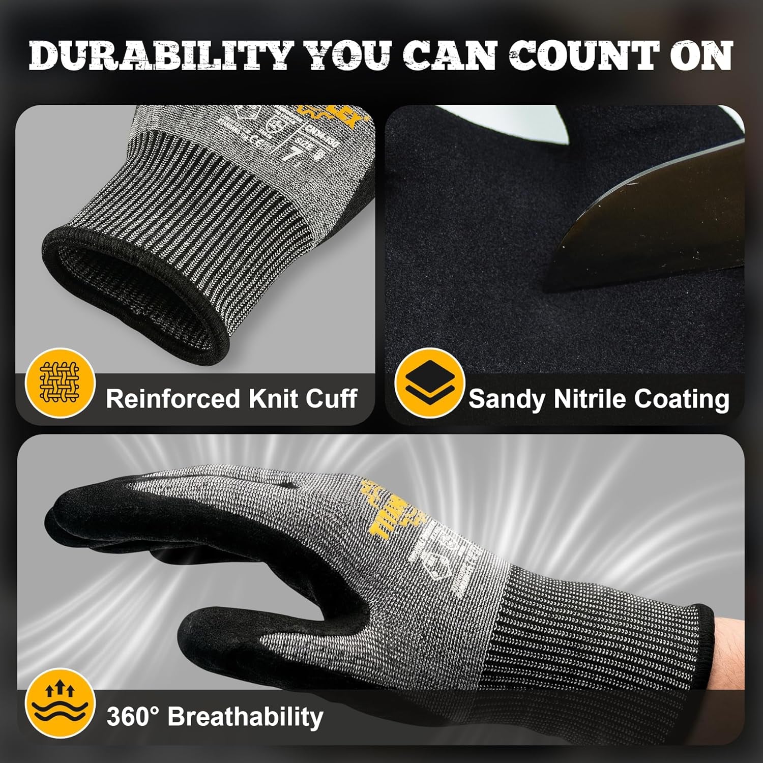 ANSI A5 Cut-Resistant Work Gloves — Sandy Nitrile Grip