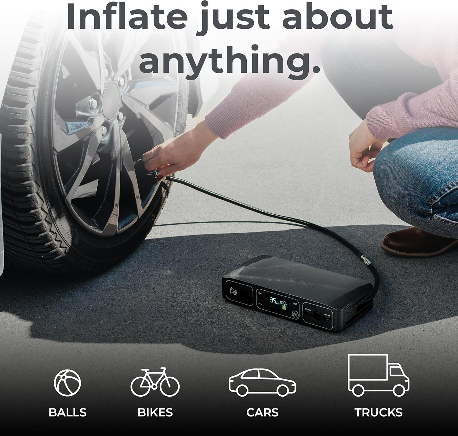 3-in-1 Jump Starter, 100 PSI Tire Inflator & USB Power Bank