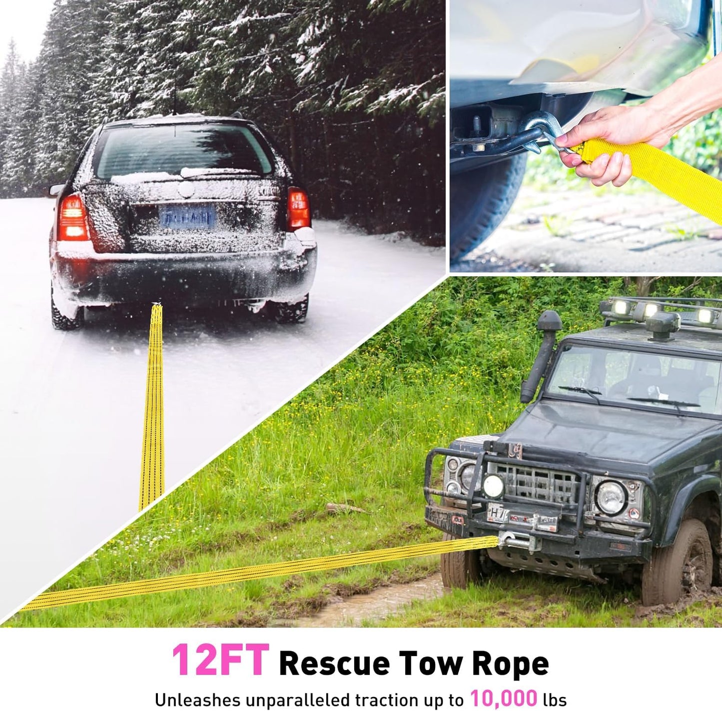 Roadside Emergency Car Kit — Jumper Cables, First Aid & Tow Strap (Black)