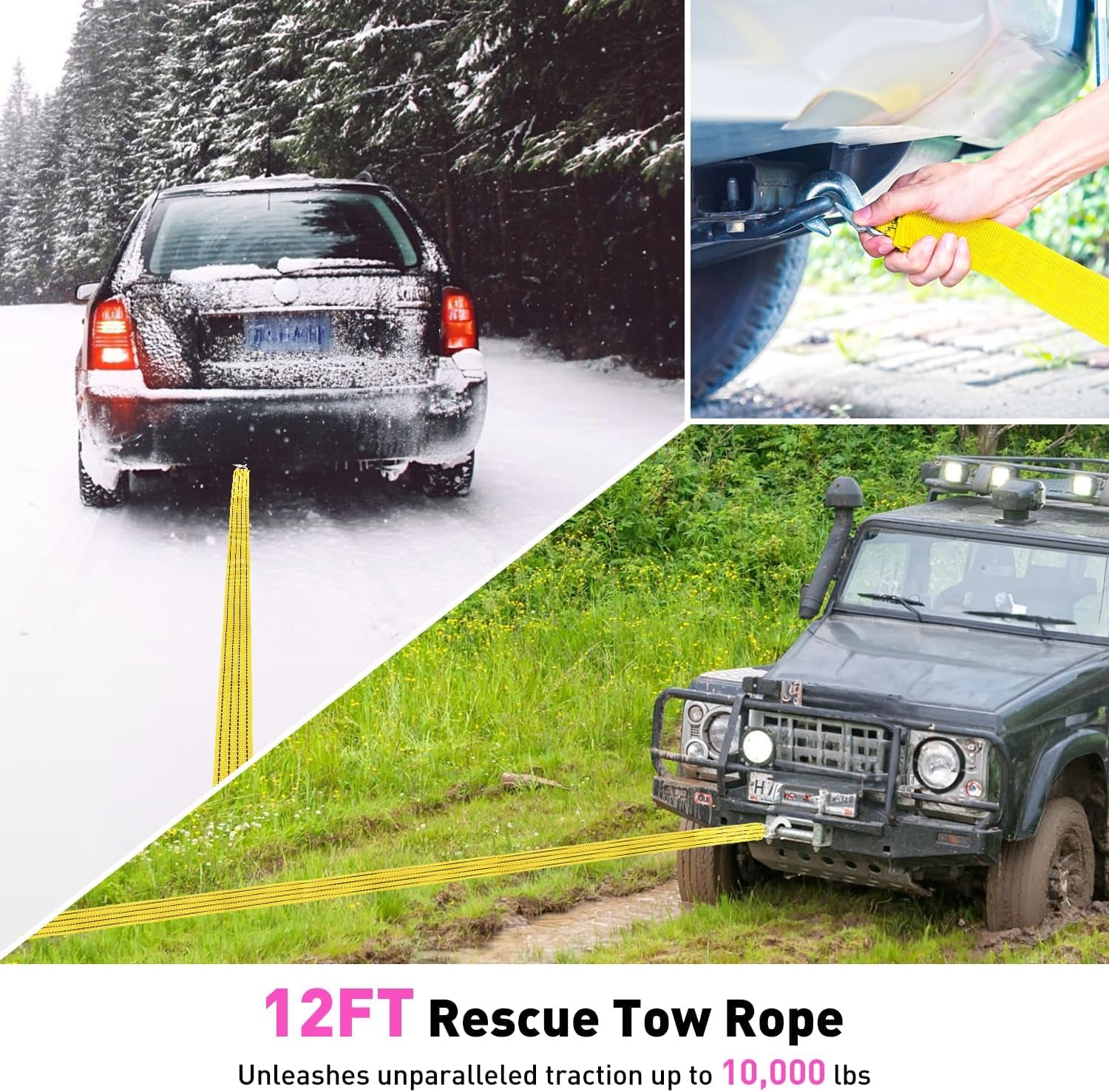 Roadside Emergency Car Kit — Jumper Cables, First Aid & Tow Strap (Black)