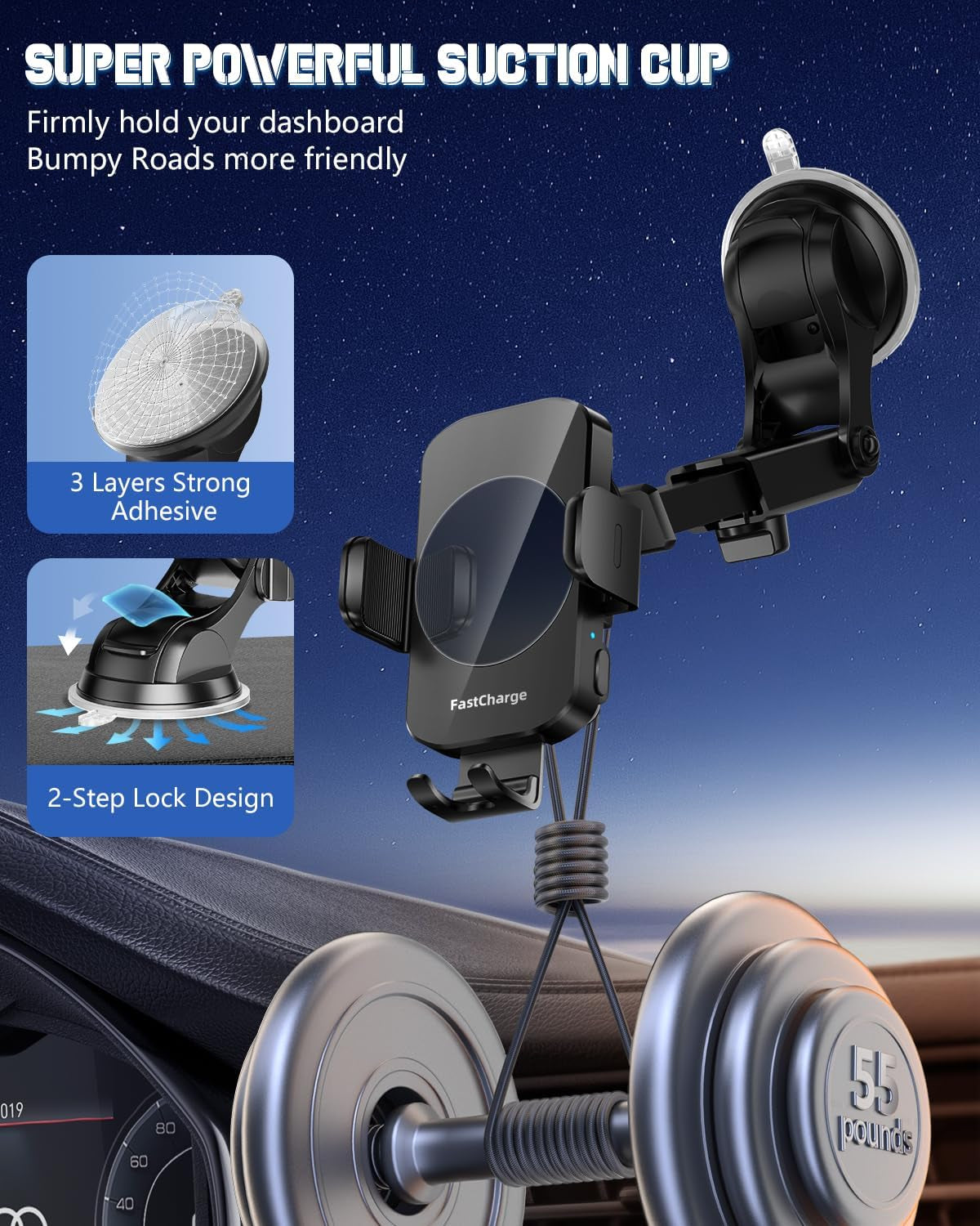 Wireless Car Charger Mount — 15W Fast Charging, Auto-Clamping