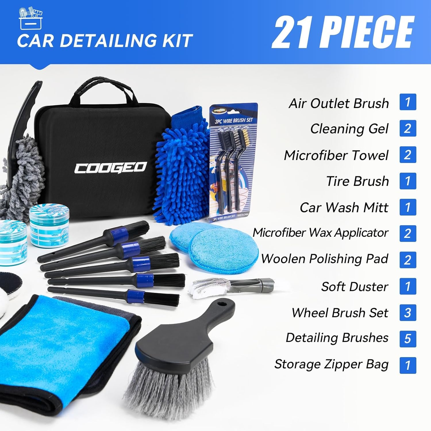 Car Wash & Detailing Kit — 21 Pieces with Storage Case