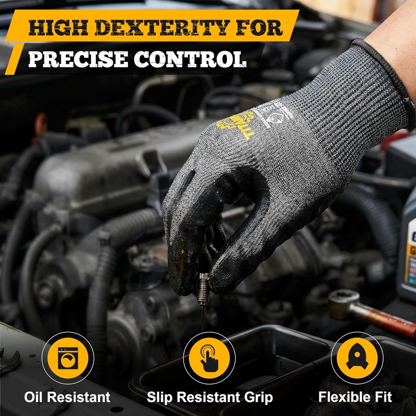 ANSI A5 Cut-Resistant Work Gloves — Sandy Nitrile Grip