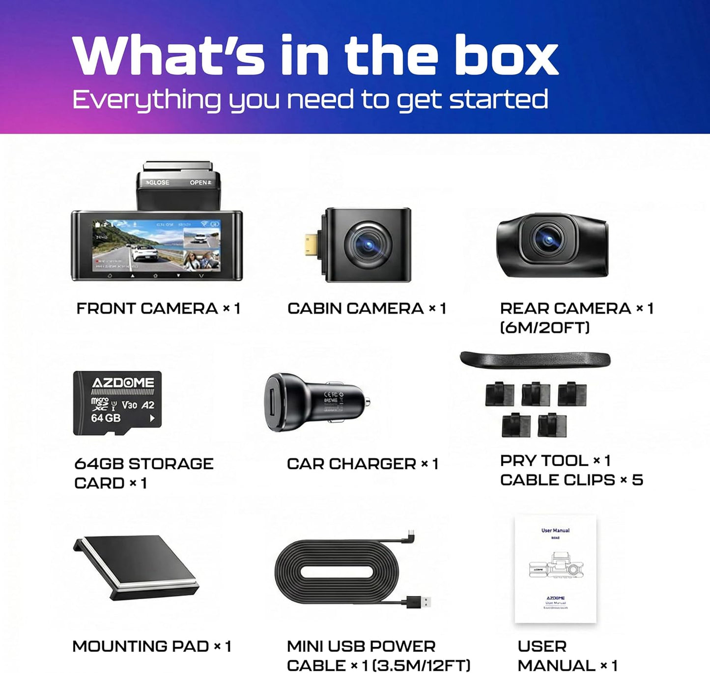 3-Channel 4K Dash Cam — Front, Cabin & Rear with GPS
