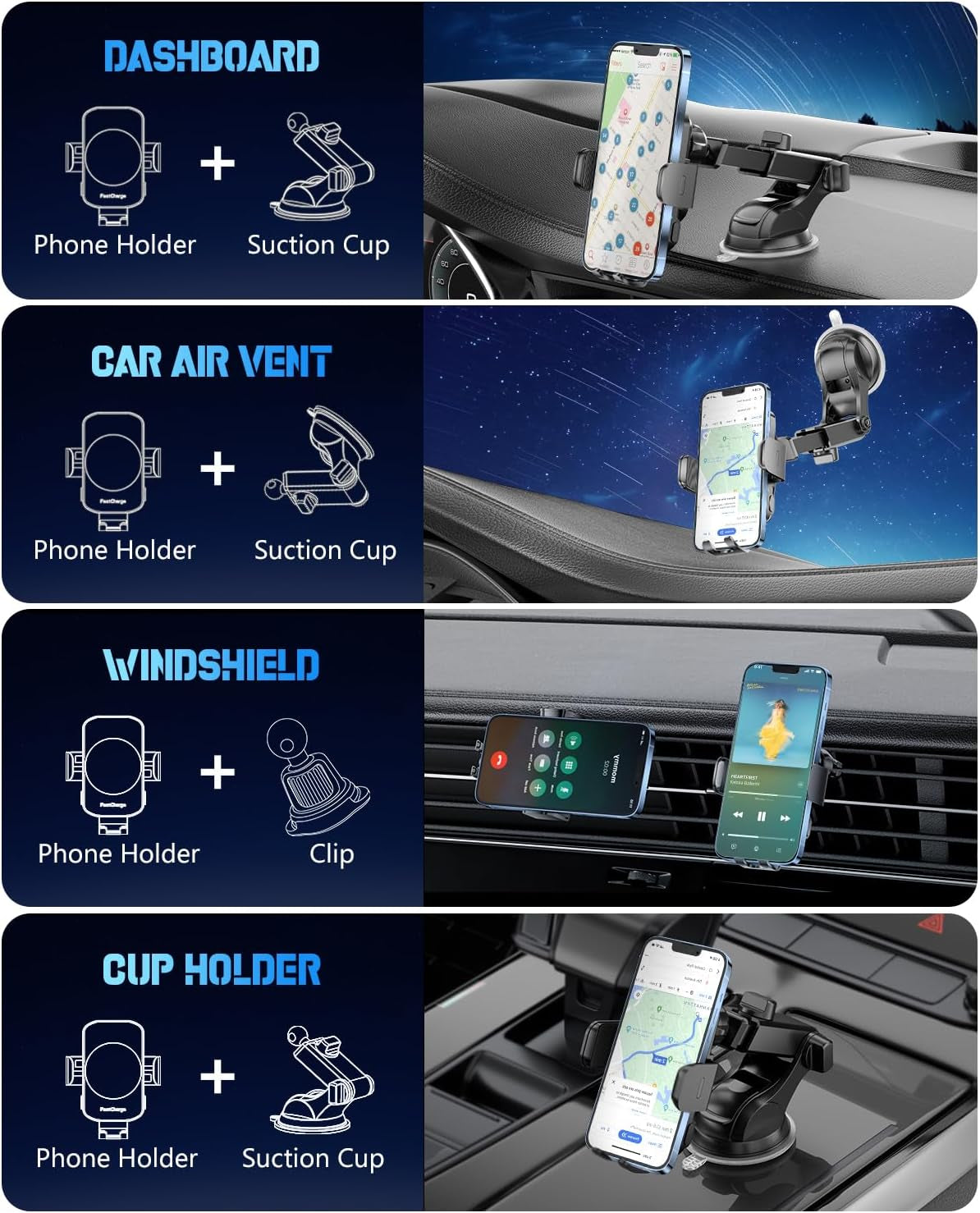Wireless Car Charger Mount — 15W Fast Charging, Auto-Clamping