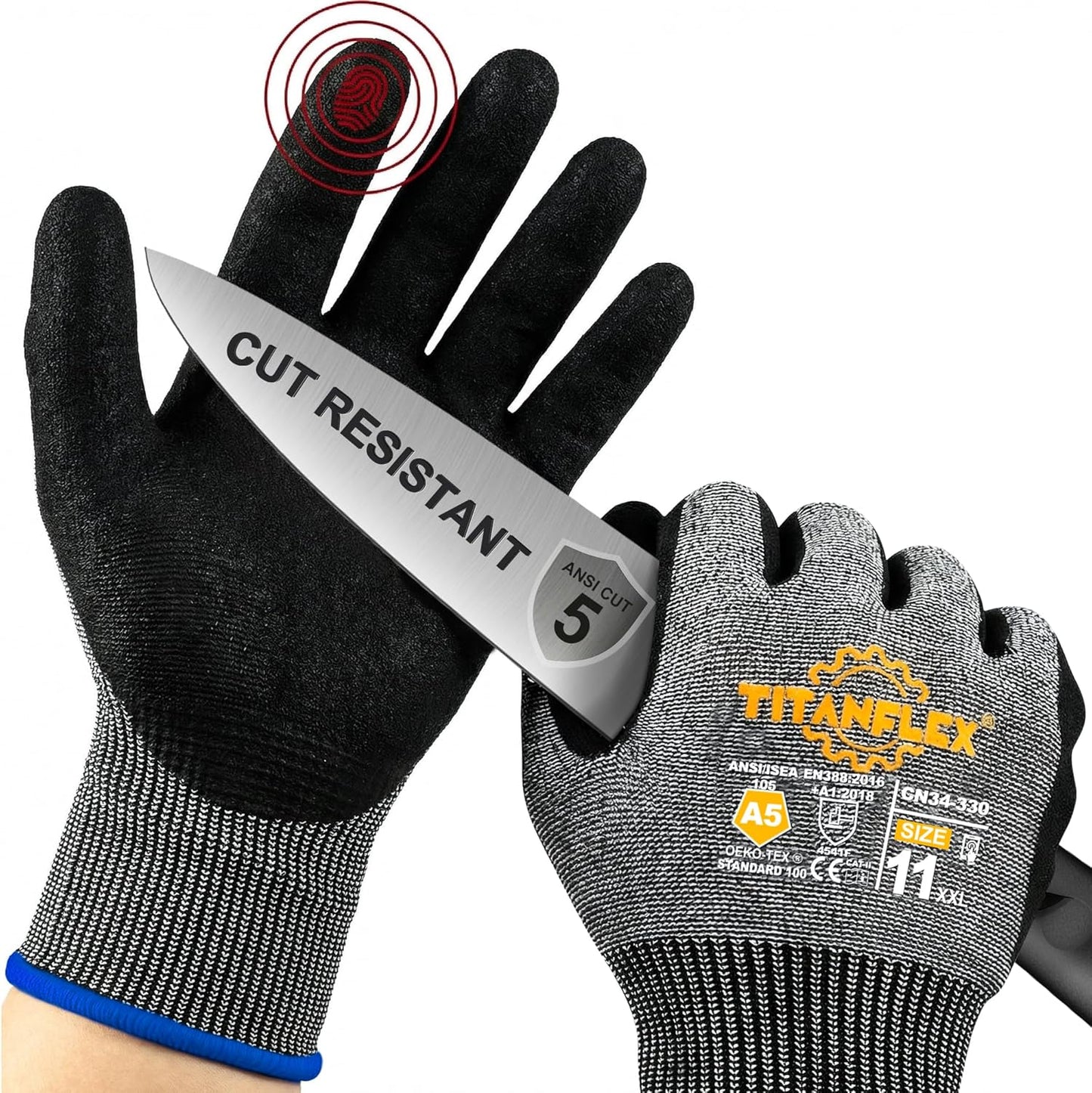 ANSI A5 Cut-Resistant Work Gloves — Sandy Nitrile Grip
