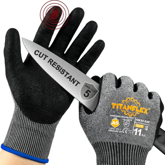 ANSI A5 Cut-Resistant Work Gloves — Sandy Nitrile Grip